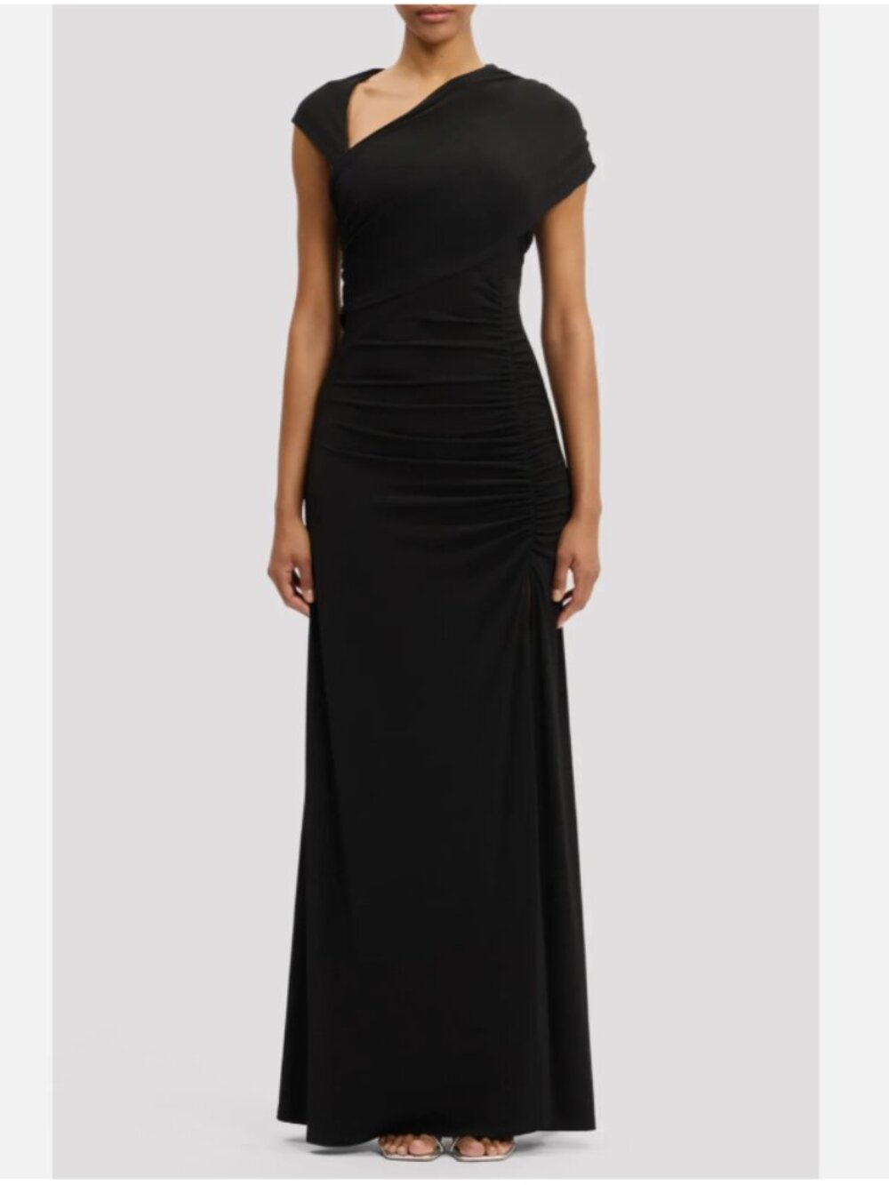 Herve Leger Cap Sleeve Ruched Matte Jersey Maxi Dress